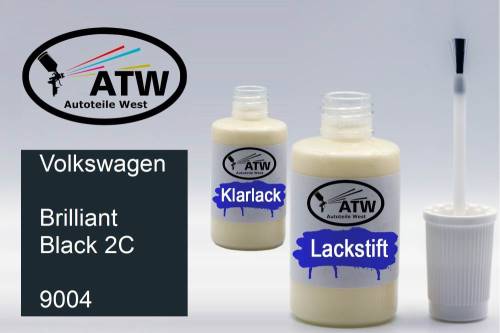 Volkswagen, Brilliant Black 2C, 9004: 20ml Lackstift + 20ml Klarlack - Set, von ATW Autoteile West.